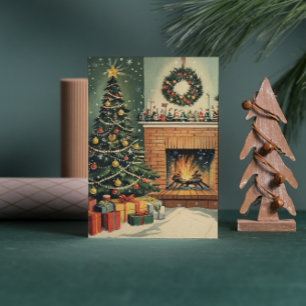 Gezellige Kerst Woonkamer Decorated Tree Feestdagenkaart