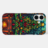 Gezellige kerstboom open haard Glas in lood Art Case-Mate iPhone Case (Achterkant (horizontaal))