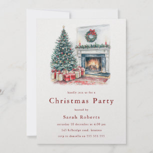 Gezellige kerstboom & open haard kerstfeest kaart