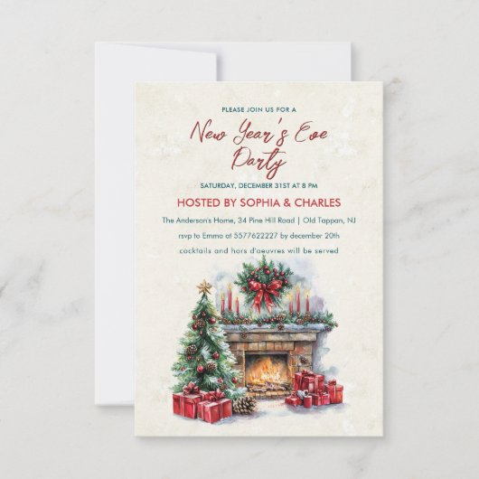 Gezellige kersthaard oudejaarsfeest kaart (Voorkant)