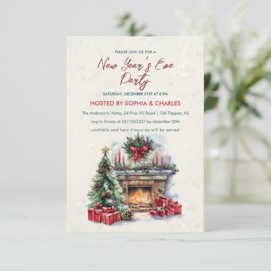 Gezellige kersthaard oudejaarsfeest kaart (Staand voorkant)