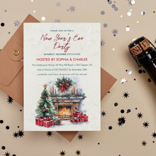 Gezellige kersthaard oudejaarsfeest kaart