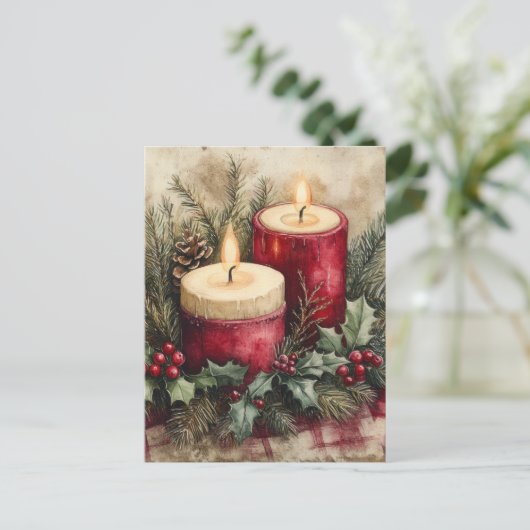 Gezellige kerstkaarsen feestdagenkaart (Staand voorkant)