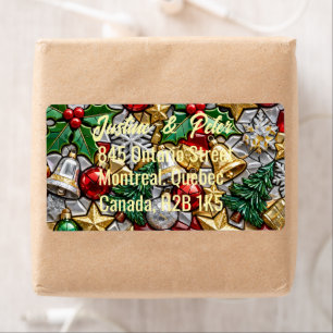 Gezellige Kerstman Boom Heet Chocolade Kerst Mosaï Etiket