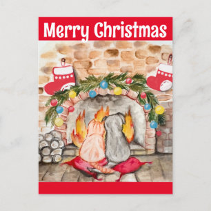 Gezellige kerstmantel met hond en kat briefkaart