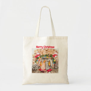 Gezellige kerstmantel met hond en kat tote bag