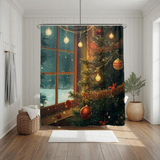 Gezellige Kerstmis Raam Showergordijn Douchegordijn