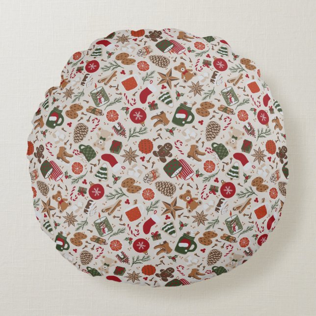 Gezellige Kerstmis & Spice Rond Kussen (Voorkant)
