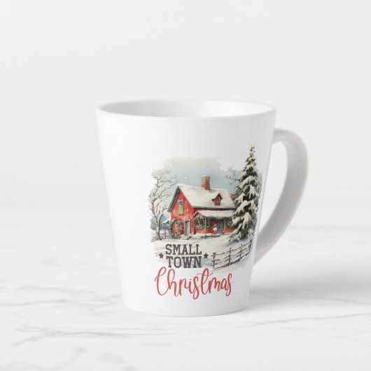 gezellige kerstscène in het boerderij van de klei latte mok (Rechterhoek)