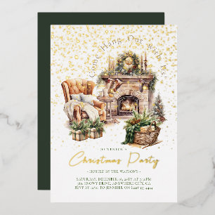Gezellige kerstvakantie Folie Invitation Uitnodiging