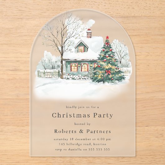 Gezellige kerstvakantie of kerstfeest acryl uitnodigingen (Voorkant)