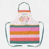 Gezellige Keuken Bright Stripe Custom Name Holiday Schort (Voorkant)