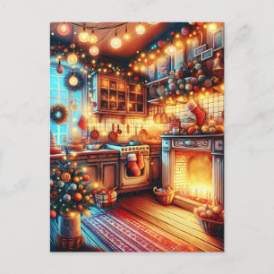 Gezellige keuken Vintage Kerstmis Briefkaart