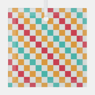 Gezellige klas diagonale dambordpatroon glas ornament