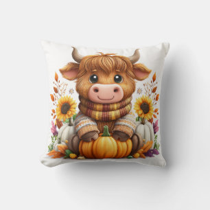 Gezellige Koe met Pompoen & Zonnebloemen Kussen
