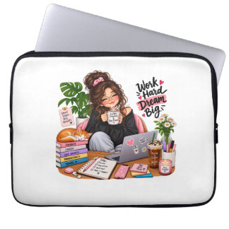 Gezellige koffie studerende meid – Werk hard, droo Laptop Sleeve