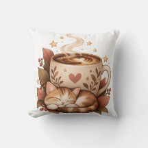 Gezellige koffiekat herfst kussen