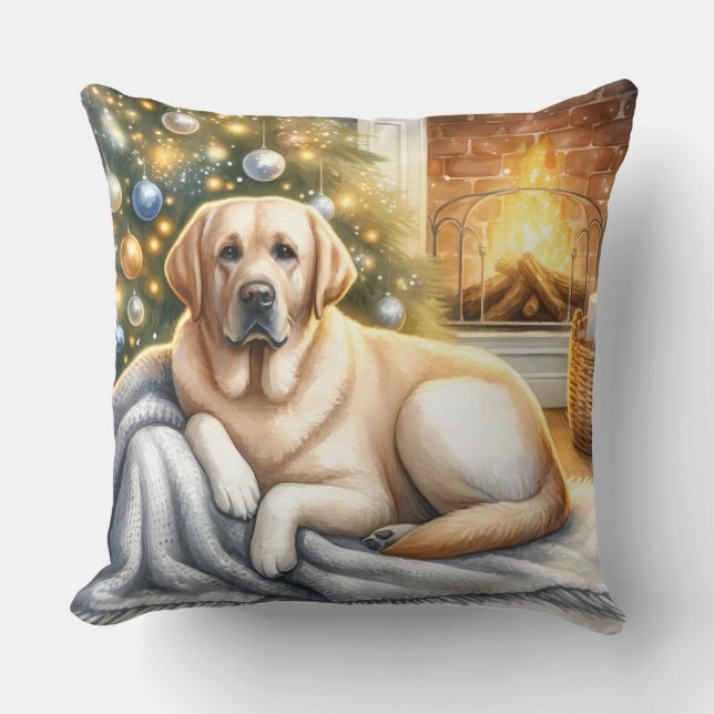 Gezellige Labrador Retriever Christmas Yellow Dog Kussen (Voorkant)