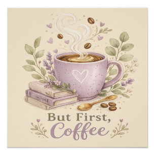 Gezellige Lavendel Waterverf Koffie Perfect Poster