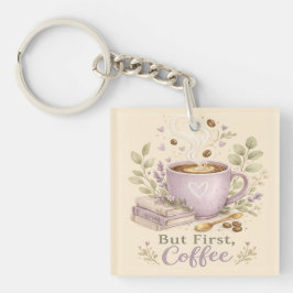 Gezellige Lavendel Waterverf Koffie Sleutelhanger