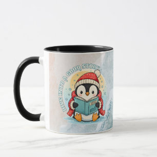 Gezellige lees pinguïn winter koffie thee mok