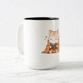 Gezellige Leescat Kawaii Boekenwurm Kitten Ontwerp Tweekleurige Koffiemok (Voorkant links)