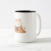 Gezellige Leescat Kawaii Boekenwurm Kitten Ontwerp Tweekleurige Koffiemok (Voorkant rechts)