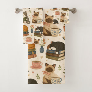 Gezellige Leescats en Koffie Boekenwurm Bad Handdoek