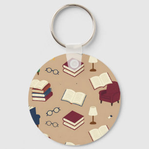 Gezellige leeshoek boekenpatroon sleutelhanger