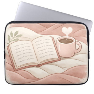 Gezellige Leesmijmering - Koffie- en Boekenliefheb Laptop Sleeve