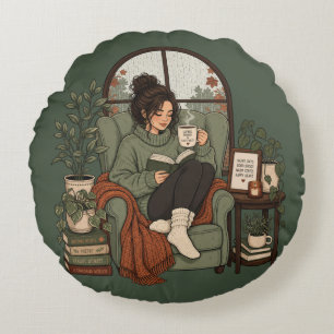 Gezellige Meisjeskoffie Boeken Regenachtige Dagen Rond Kussen