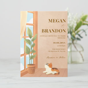 Gezellige minimalistische kattenhuis bruiloft kaart