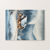 Gezellige Mountain Cabin Winter Landschap Legpuzzel (Horizontaal)