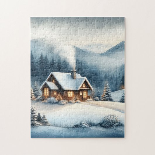 Gezellige Mountain Cabin Winter Landschap Legpuzzel (Verticaal)