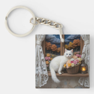 Gezellige Nighttime Window Scene Sleutelhanger