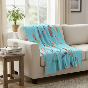 Gezellige Oceaan Surfer Meisje Geïnspireerd Fleece Deken