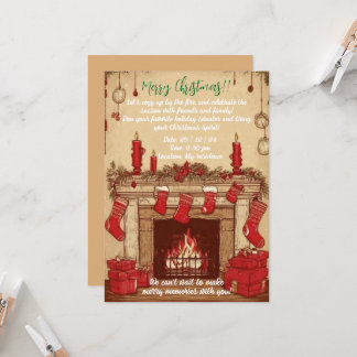 Gezellige open haard kerst uitnodiging