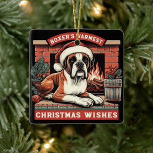 Gezellige open haard Scene  Boxer Dog Christmas Keramisch Ornament