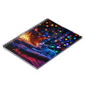 Gezellige open haard schattige kat Vrolijk kerstfe Notitieboek (Linkerzijde)