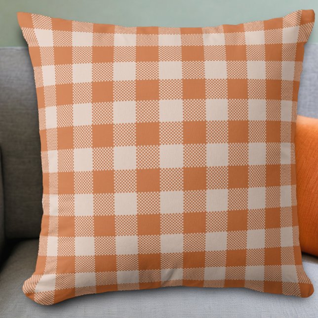 Gezellige Oranje Gingham Herfst Herfst Kussen (Creator heeft geüpload)