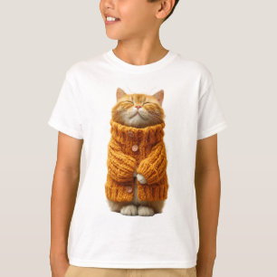 Gezellige oranje tabby kat in gebreide trui kinder t-shirt
