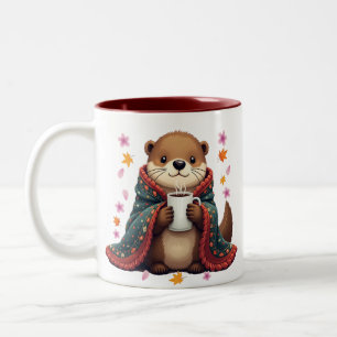 Gezellige Otter - Otter in Deken met Koffie & Herf Tweekleurige Koffiemok