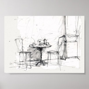 Gezellige Outdoor Café Tafel – Ontspannende Koffie Poster