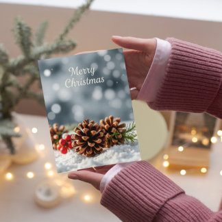 Gezellige Pinecone en sneeuw Vrolijk kerstfeest Kaart