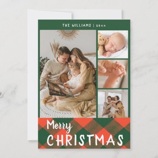 Gezellige Plaid Familie Collage Vrolijk Kerstmis Feestdagenkaart (Voorkant)