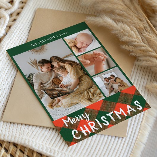 Gezellige Plaid Familie Collage Vrolijk Kerstmis Feestdagenkaart