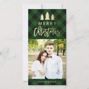Gezellige Plaid Groene Kerst Foto Feestdagenkaart