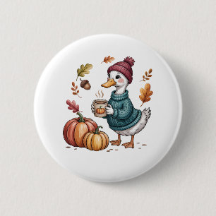 Gezellige Pompoen Koffie Goose Herfst Art Ronde Button 5,7 Cm