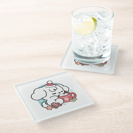 Gezellige Puppy Dromen - Warme Chocolade en Kerstm Glazen Onderzetter (Schuin)