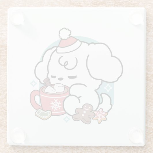 Gezellige Puppy Dromen - Warme Chocolade en Kerstm Glazen Onderzetter (Achterkant)